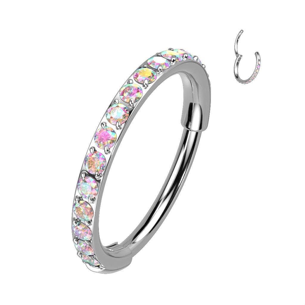 Piercing ring 0.8mm, Titanium CZ in AB stone titanium clicker