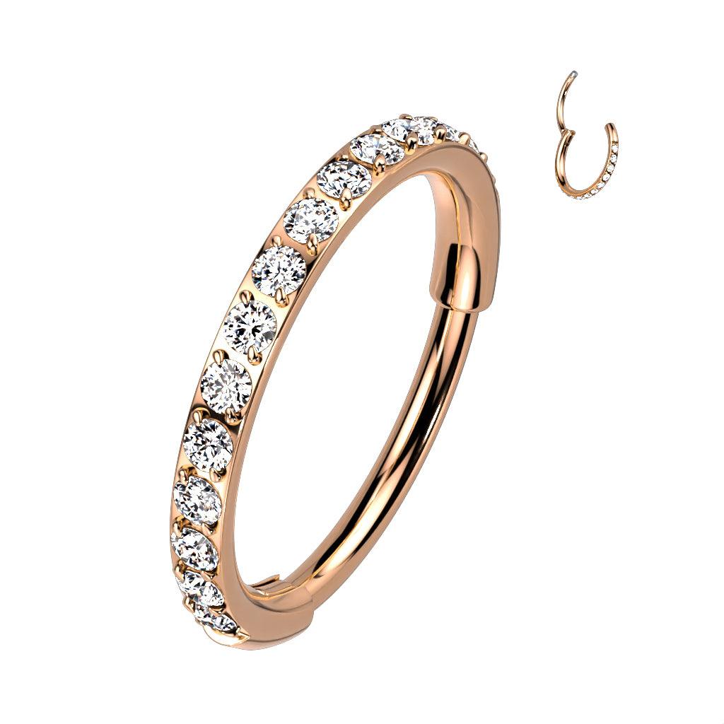 Piercing ring 0.8mm, Titanium CZ in Rosegold -titanium clicker