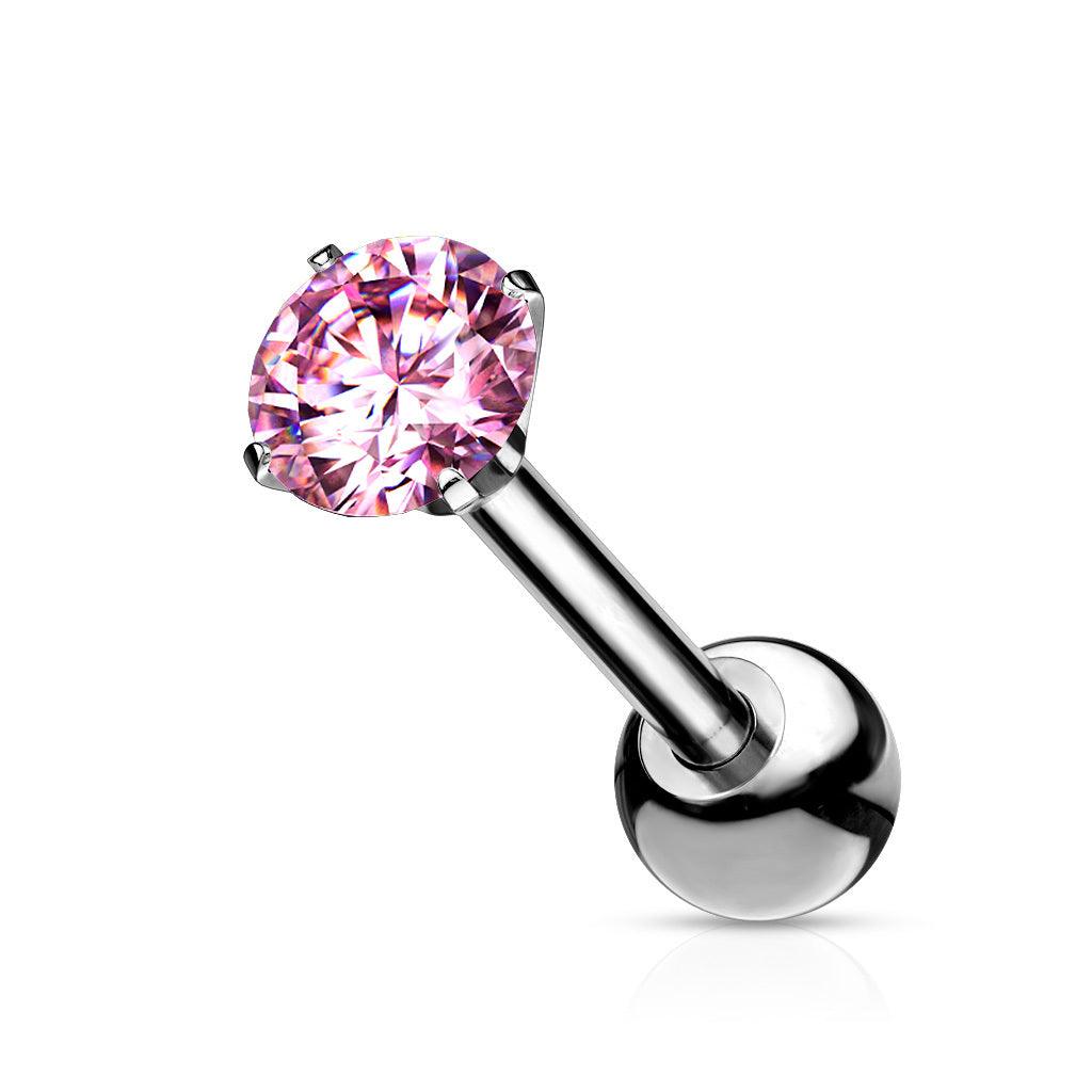 Cartilage jewelry/tragus jewelry, Titanium Barbell with 4mm CZ in Pink