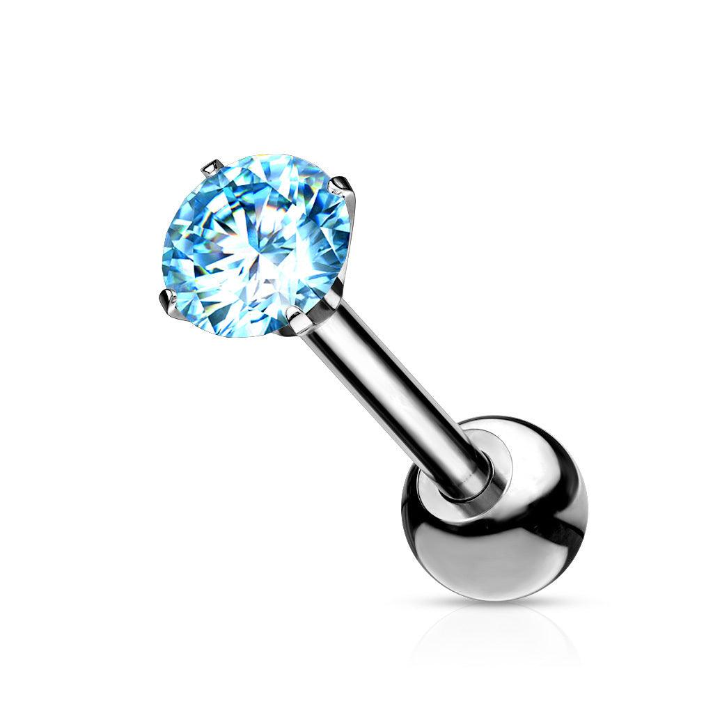 Cartilage jewelry/tragus jewelry, Titanium Barbell with 4mm CZ in Turqoise