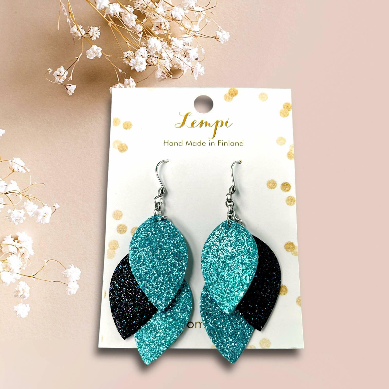 LEMPI earrings, Little Grain (turquoise, dark blue glitter)