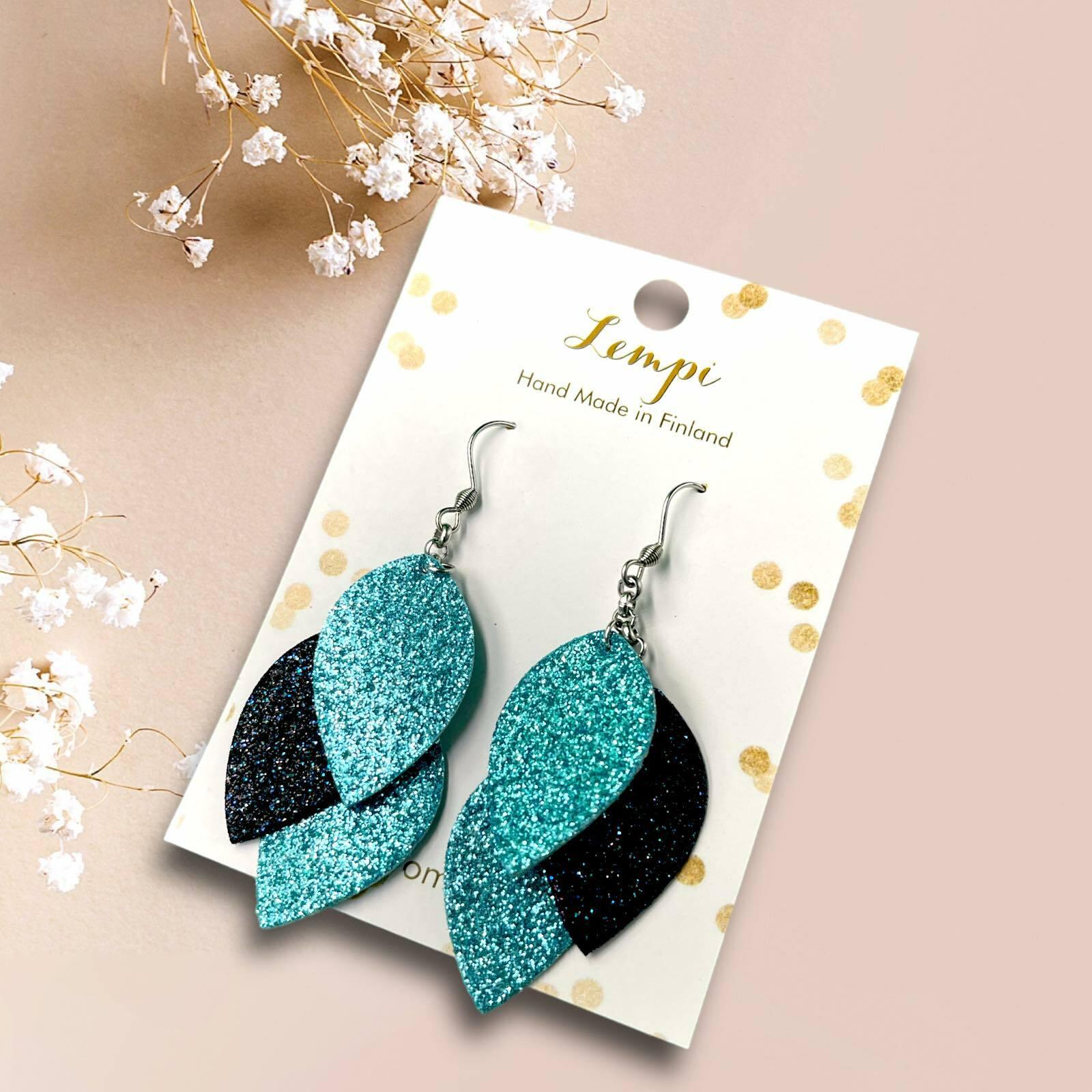 LEMPI earrings, Little Grain (turquoise, dark blue glitter)