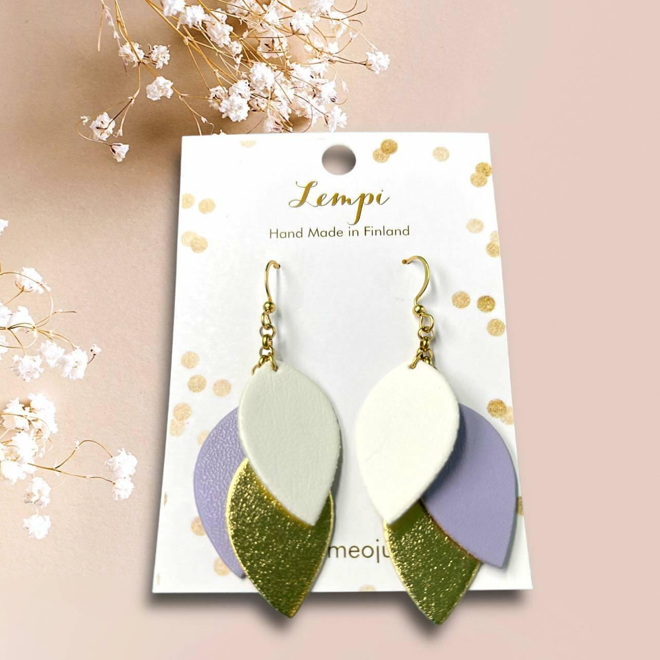 LEMPI® earrings, Little Grain (white, lavender, gold)