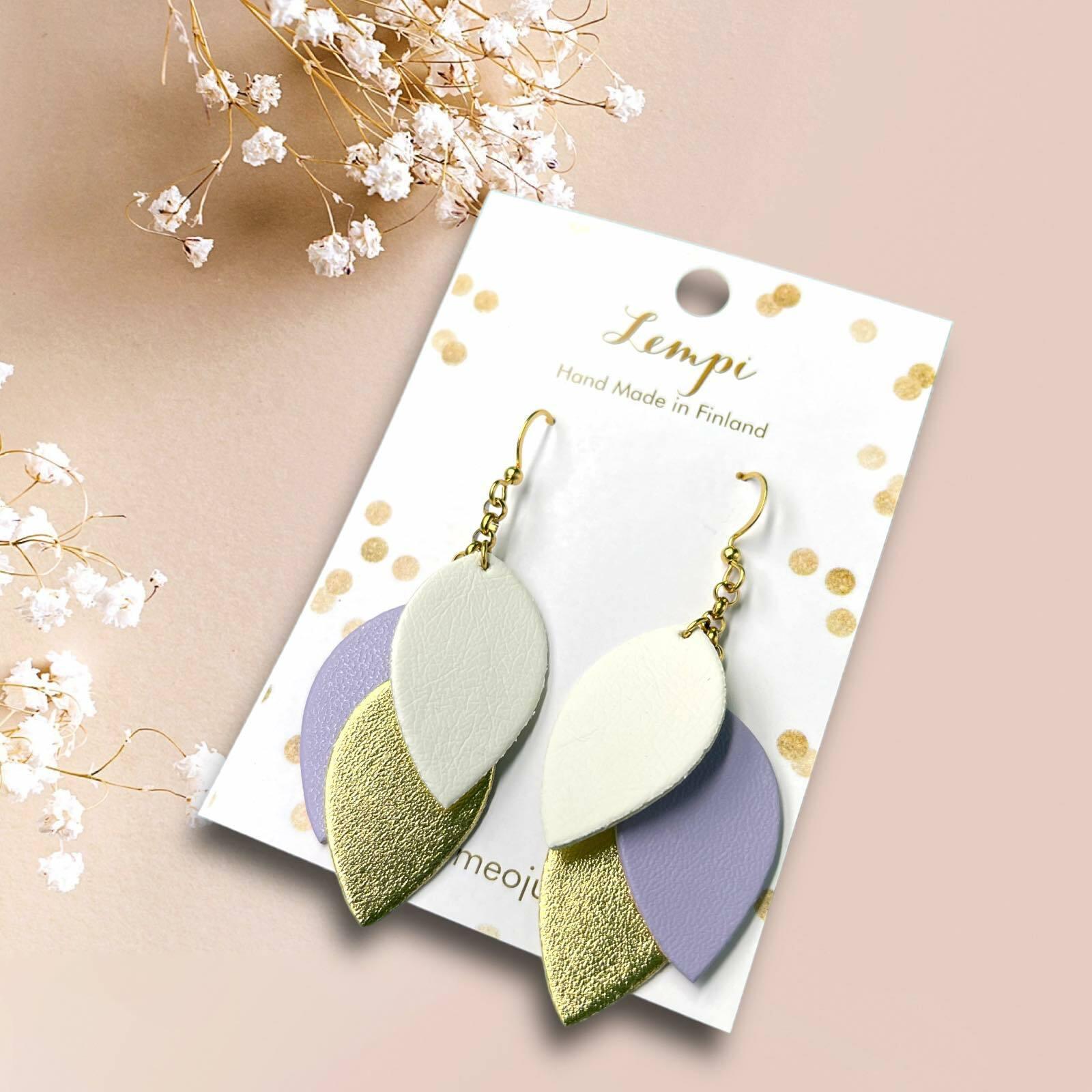 LEMPI® earrings, Little Grain (white, lavender, gold)