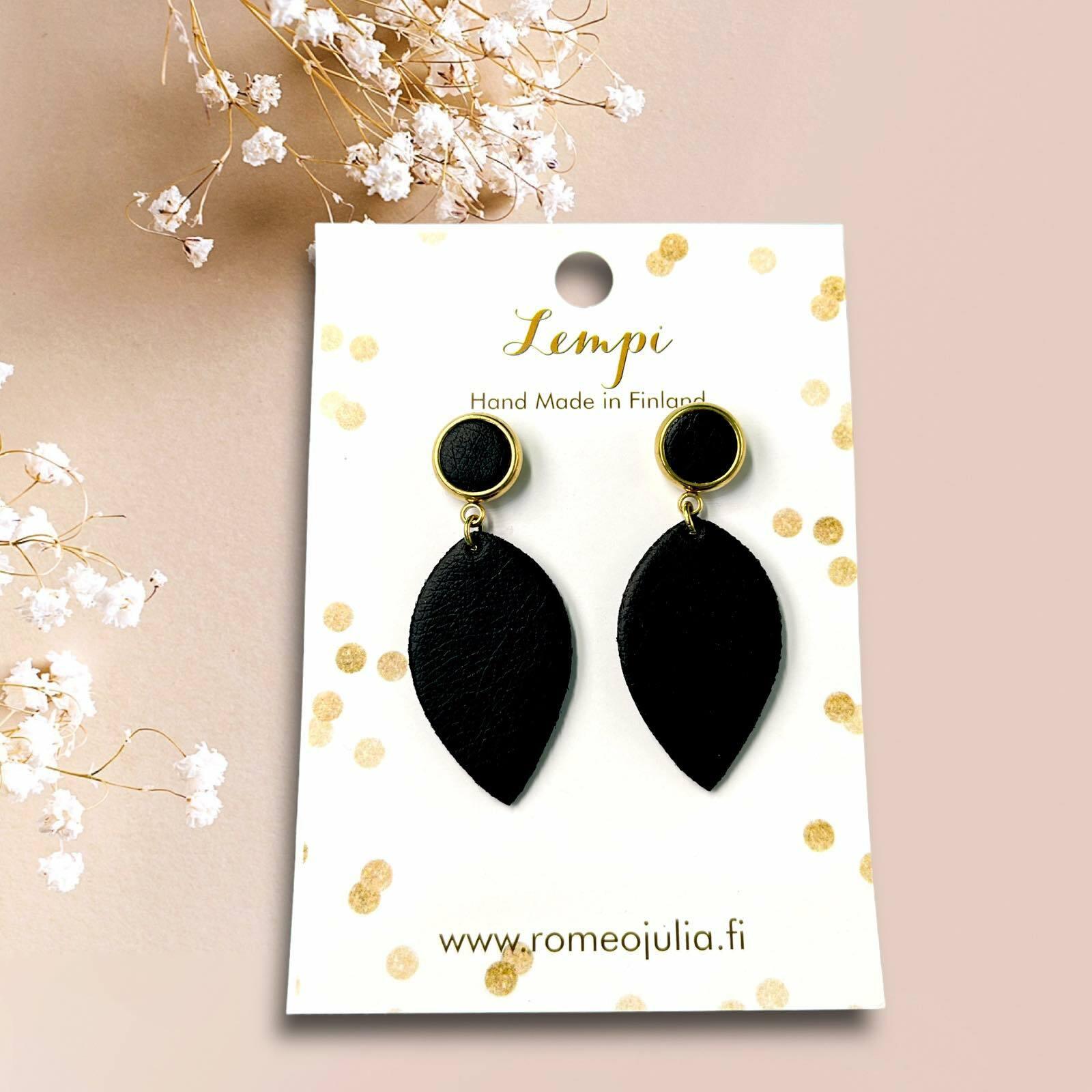 LEMPI earrings, Leaf (black, gold)