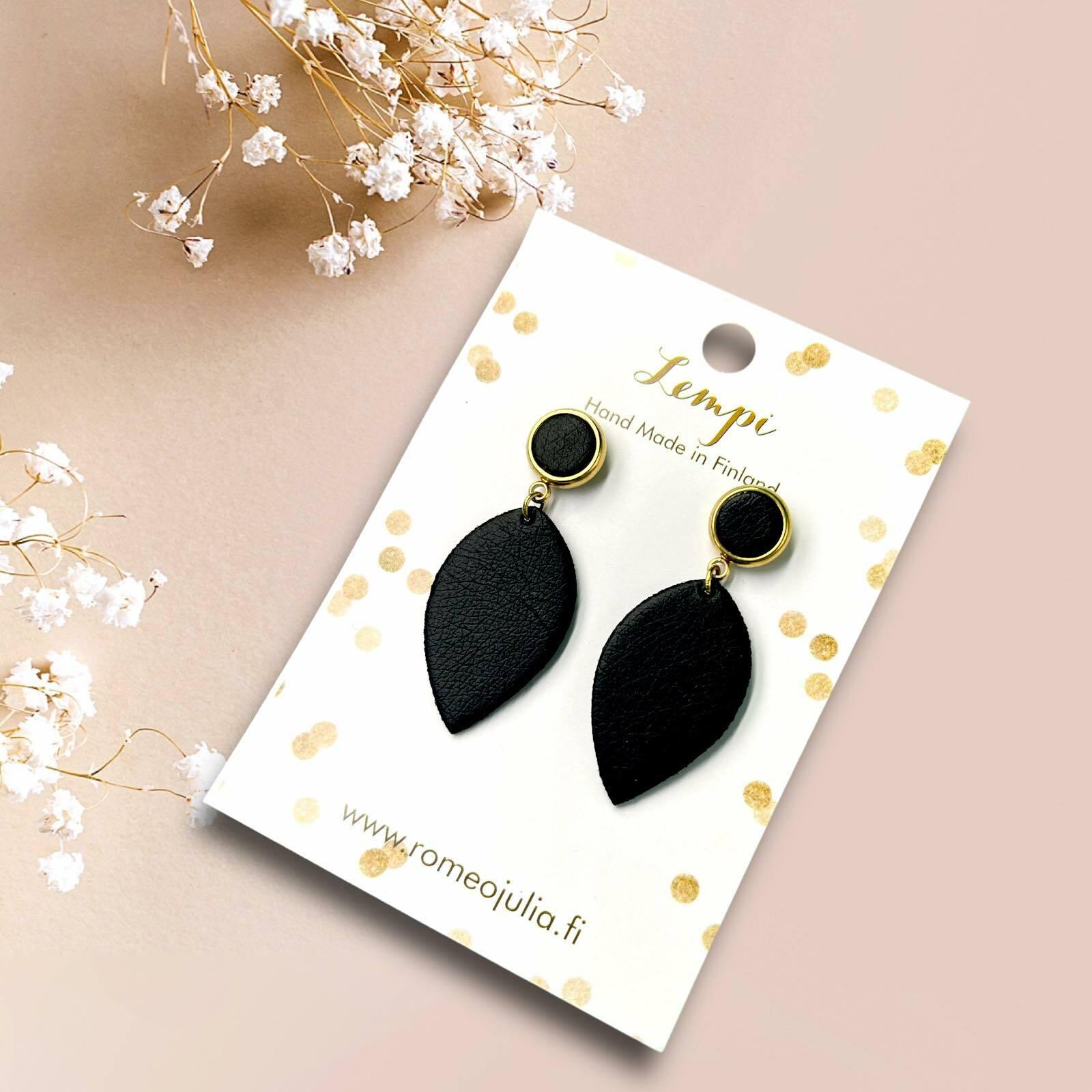 LEMPI earrings, Leaf (black, gold)