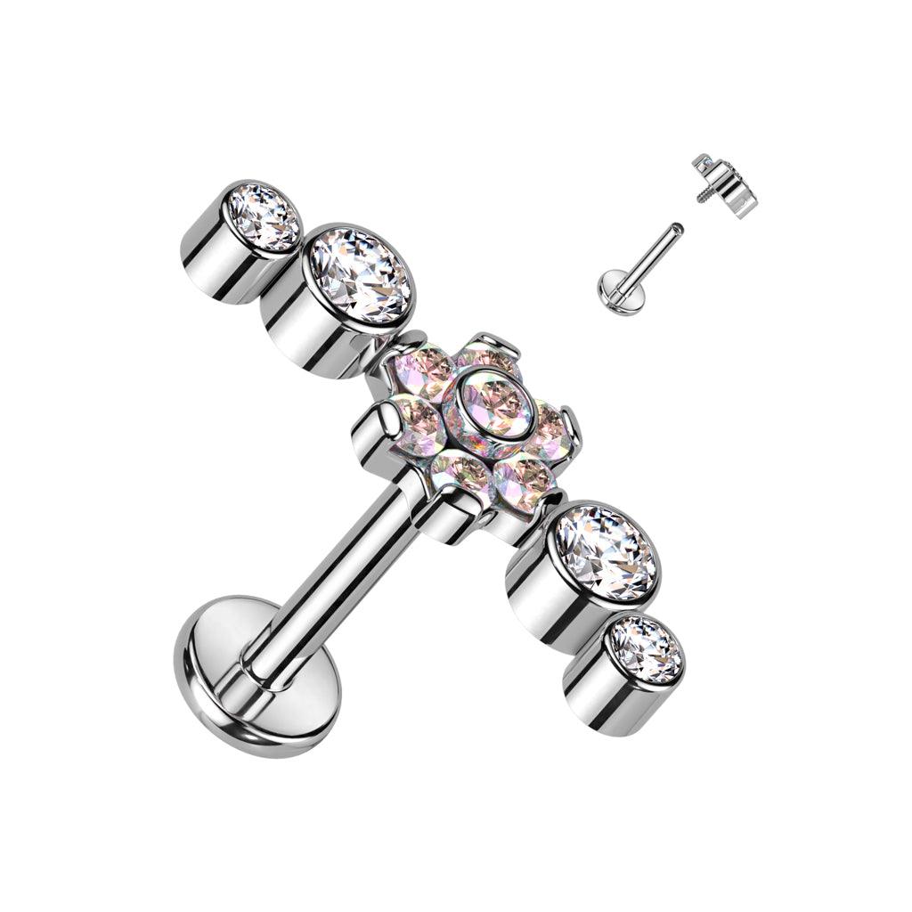 Cartilage jewelry/tragus jewelry, Deluxe Flowers in AB titanium labret