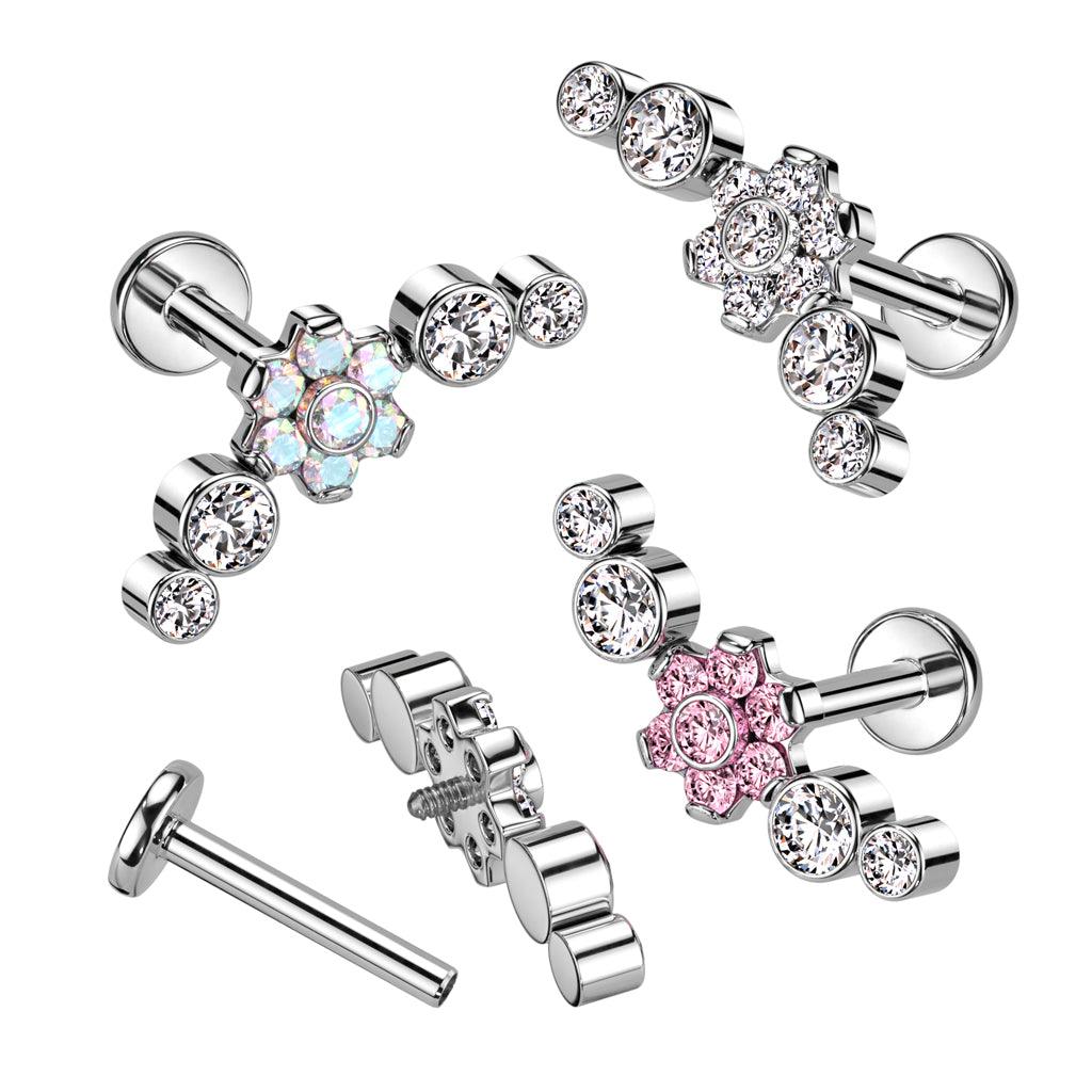 Cartilage jewelry/tragus jewelry, Deluxe Flowers in AB titanium labret