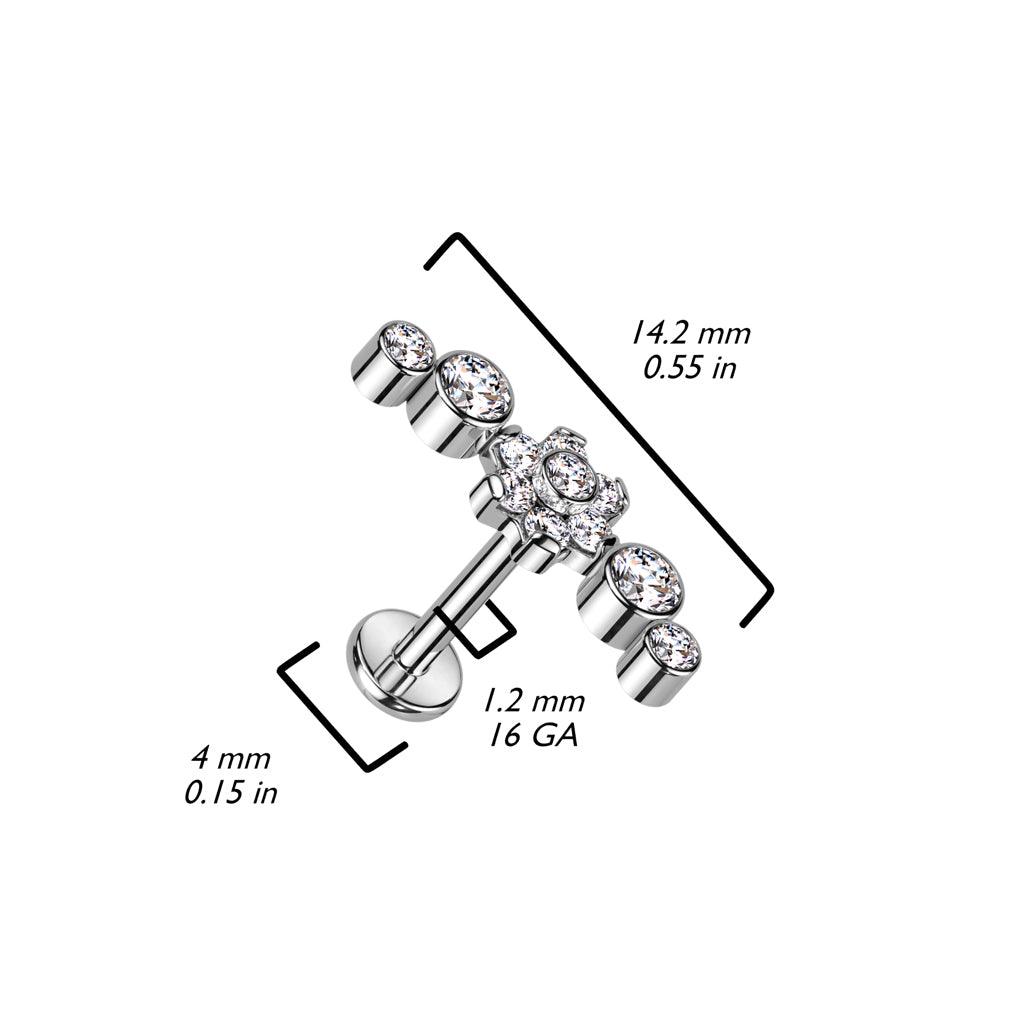 Rustokoru/traguskoru, Deluxe Flowers in Clear -titaaninen labret