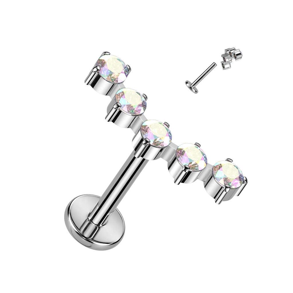 Titanium cartilage jewelry/tragus jewelry, Curved CZ in AB - curved labret