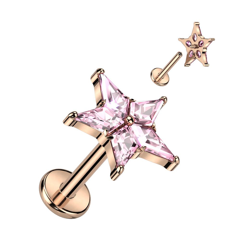 Cartilage jewelry/tragus jewelry, Crystal Flower in Rosegold titanium labret