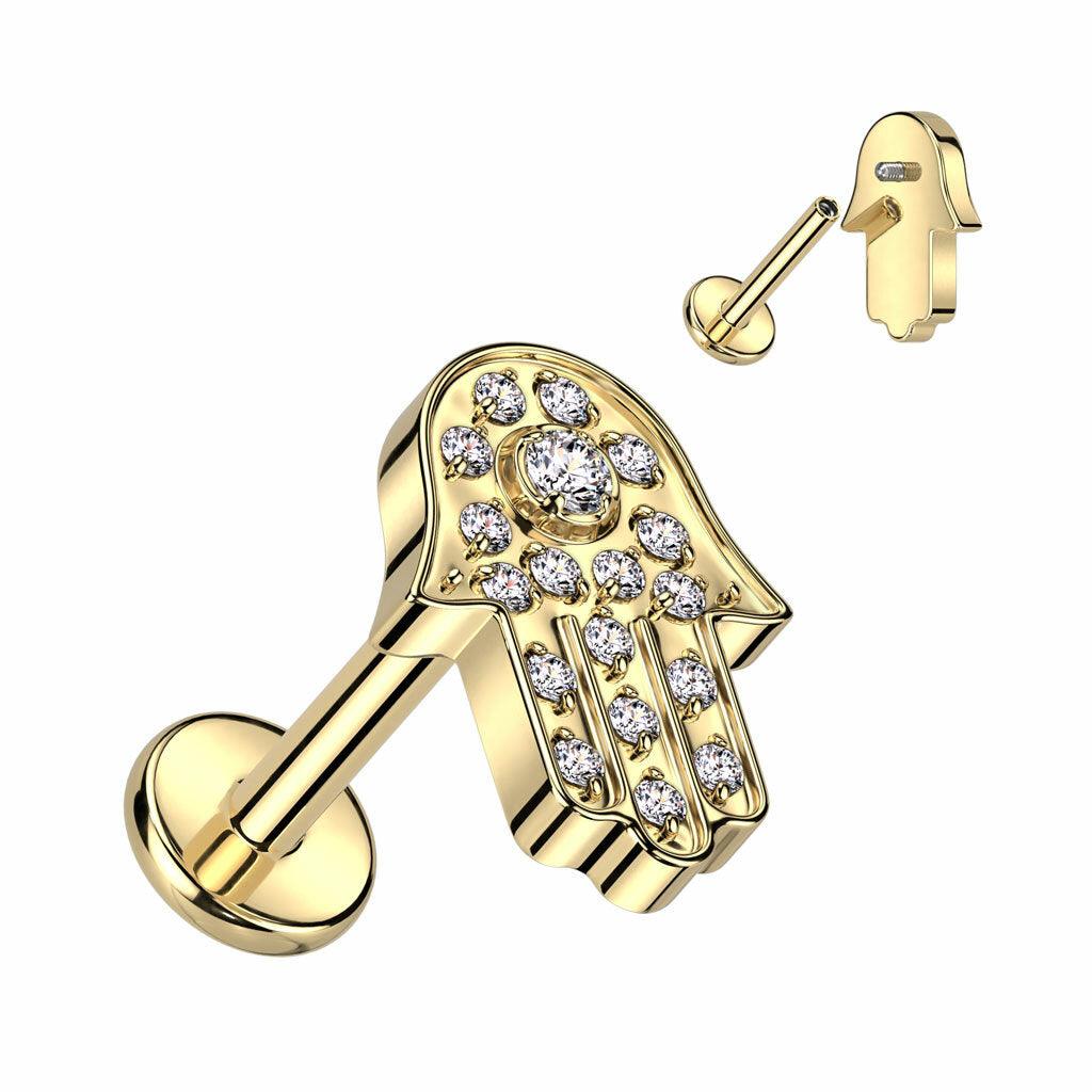 Cartilage jewelry/tragus jewelry, Crystal Hamsa in Gold titanium labret