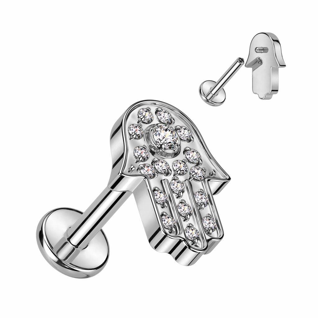 Cartilage jewelry/tragus jewelry, Crystal Hamsa in Silver titanium labret