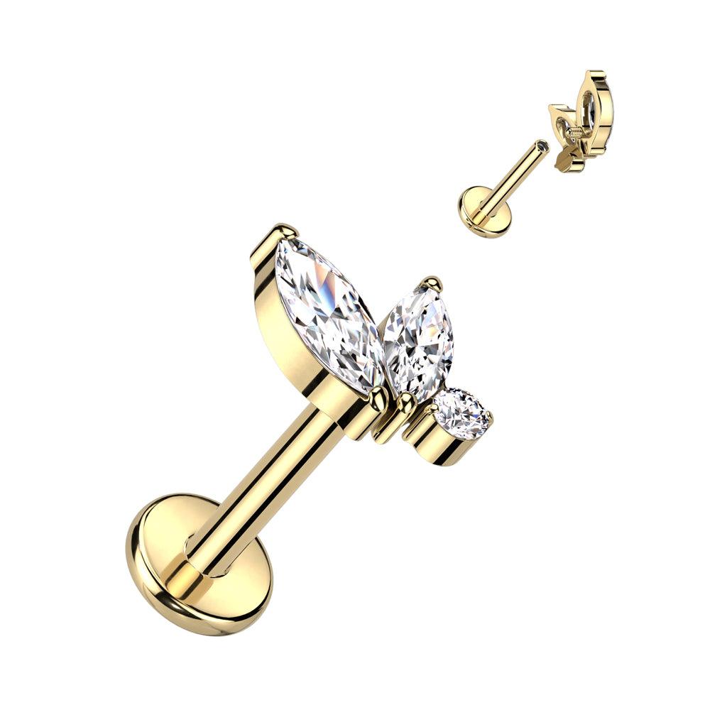 Cartilage jewelry/tragus jewelry, Marquise Crystal Top in Gold titanium labret