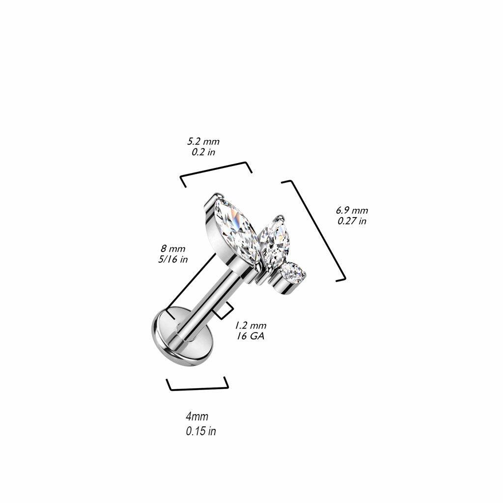 Cartilage jewelry/tragus jewelry, Marquise Crystal Top titanium labret