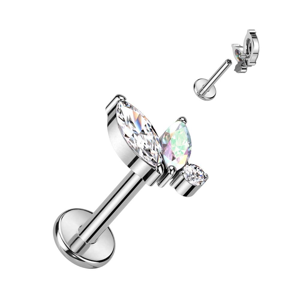 Cartilage jewelry/tragus jewelry, Marquise Crystal Top in AB titanium labret