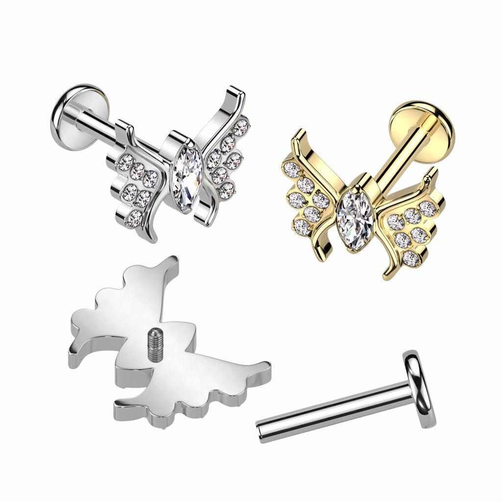 Cartilage jewelry/tragus jewelry, Crystal Butterfly titanium labret