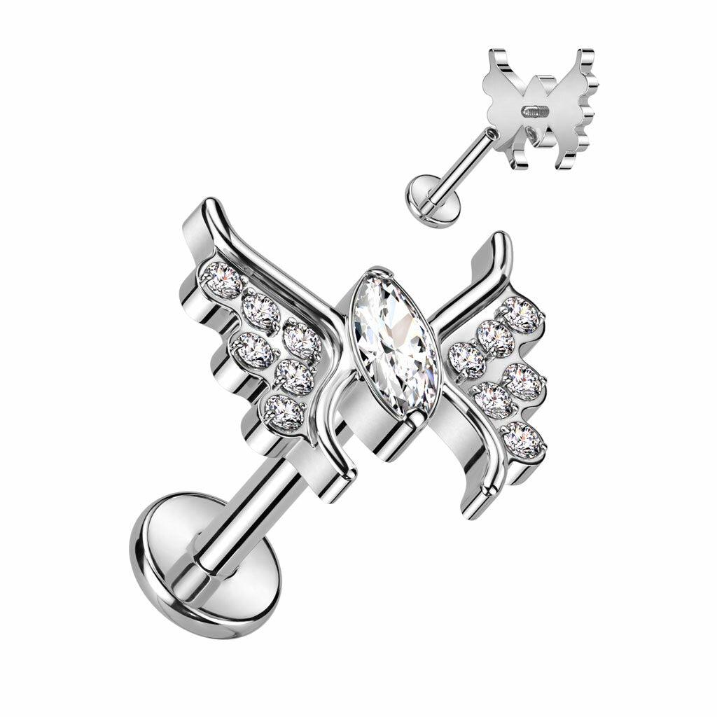 Cartilage jewelry/tragus jewelry, Crystal Butterfly titanium labret