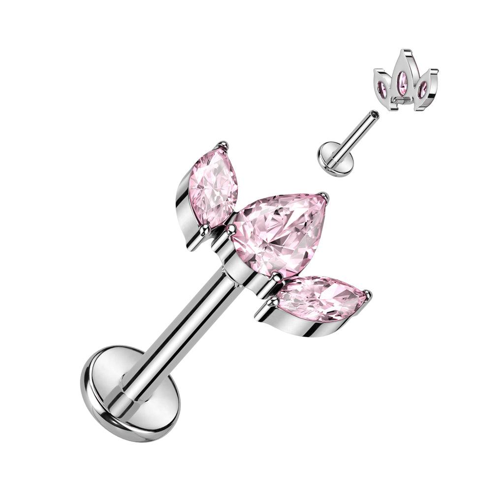 Cartilage jewelry/tragus jewelry, Crystal Top in Pink titanium labret