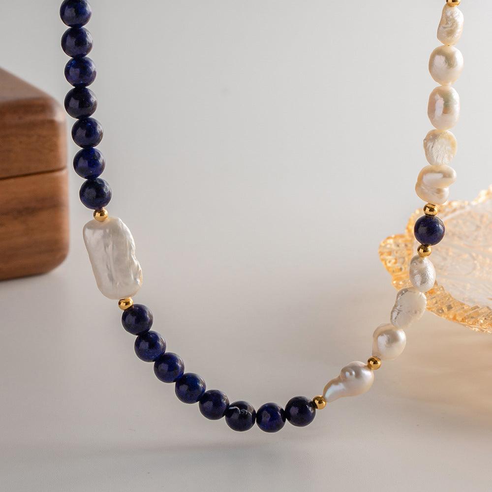 FRENCH RIVIERA|Laurel freshwater pearl necklace with blue pearls