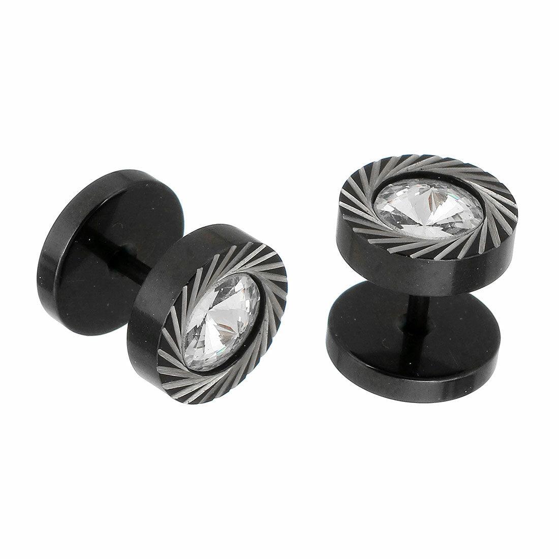 Earring|Alex Earring -black fake plug with clear stone