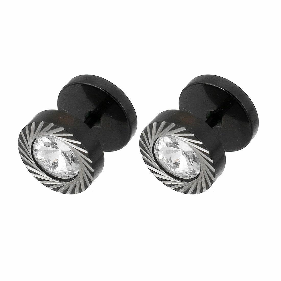 Earring|Alex Earring -black fake plug with clear stone