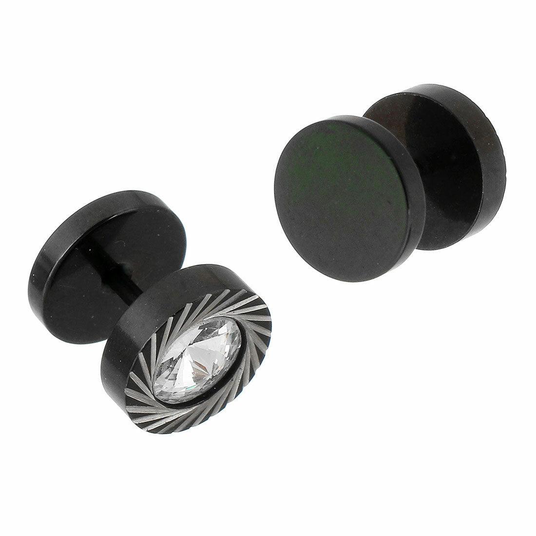 Earring|Alex Earring -black fake plug with clear stone