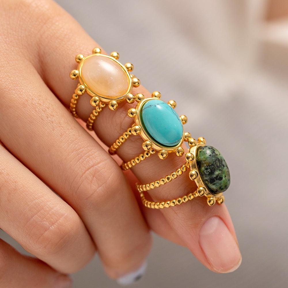 FRENCH RIVIERA|Eloise green stone surgical steel ring