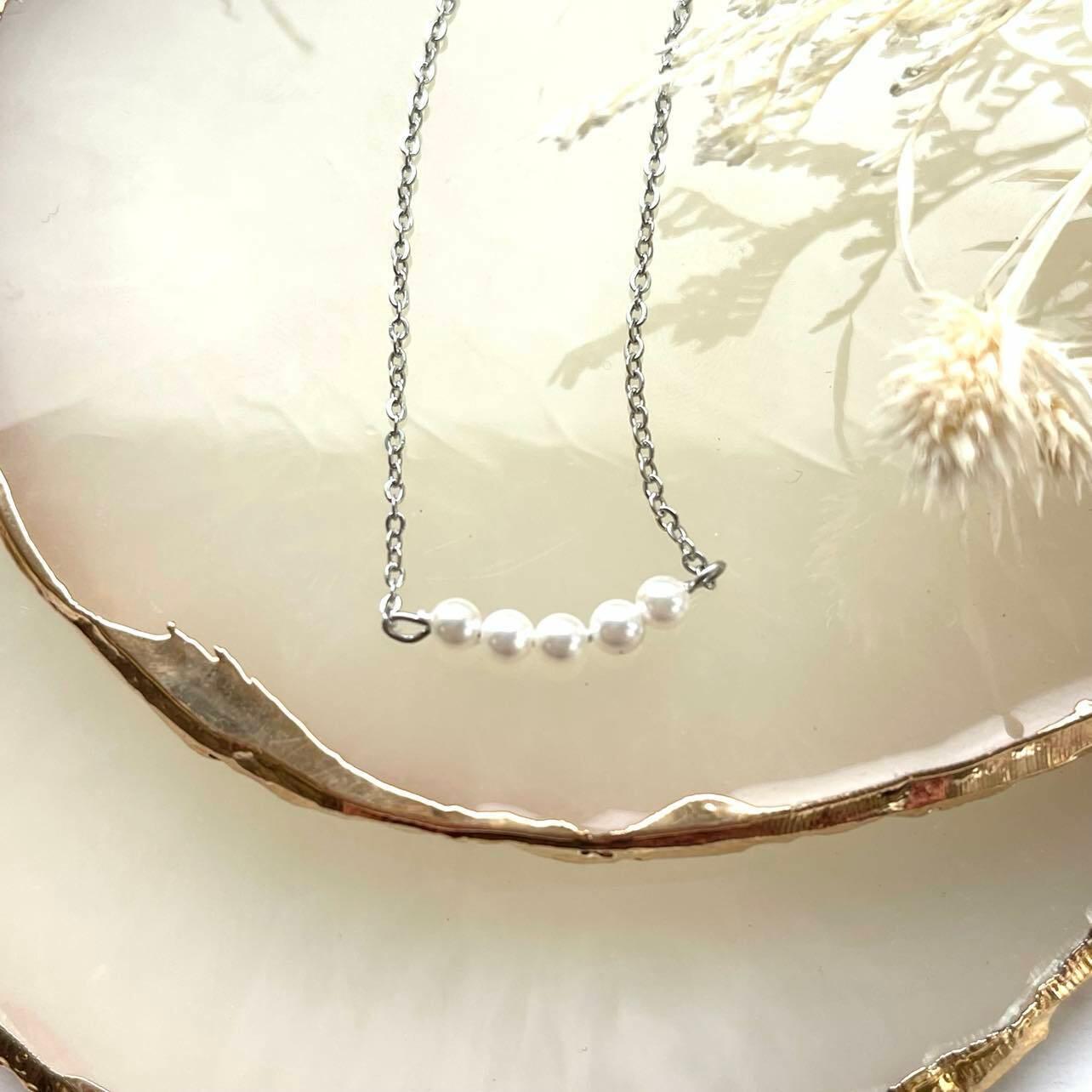 Surgical steel necklace, FRENCH RIVIERA|Belle Pearl Necklace in Silver