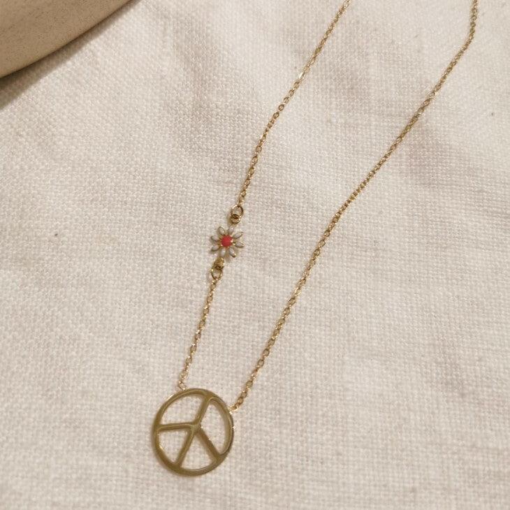 FRENCH RIVIERA|Peace necklace made of surgical steel with white flower