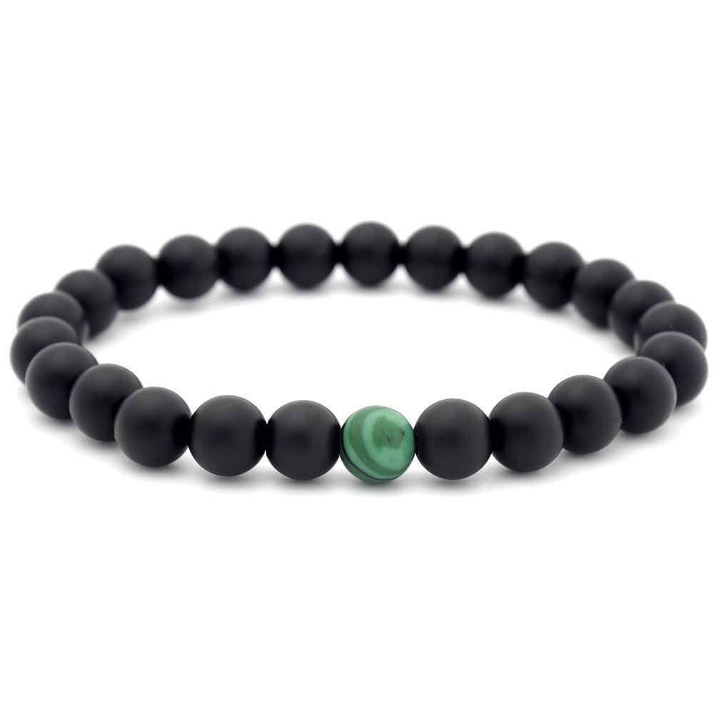 Bead bracelet, Black glass bead with green malachite bead