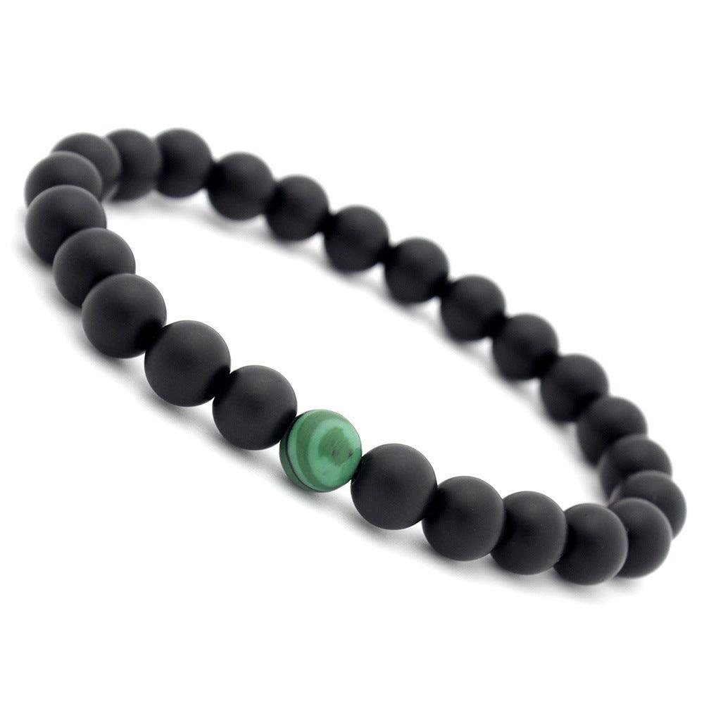 Bead bracelet, Black glass bead with green malachite bead