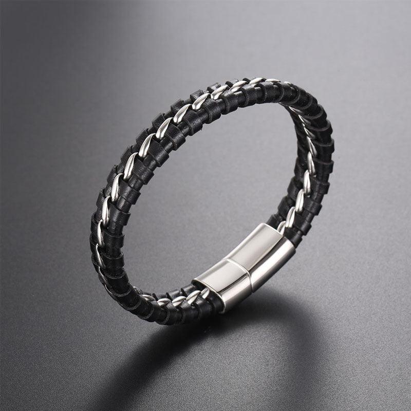 Leather bracelet, Alex - simple bracelet with steel decorations