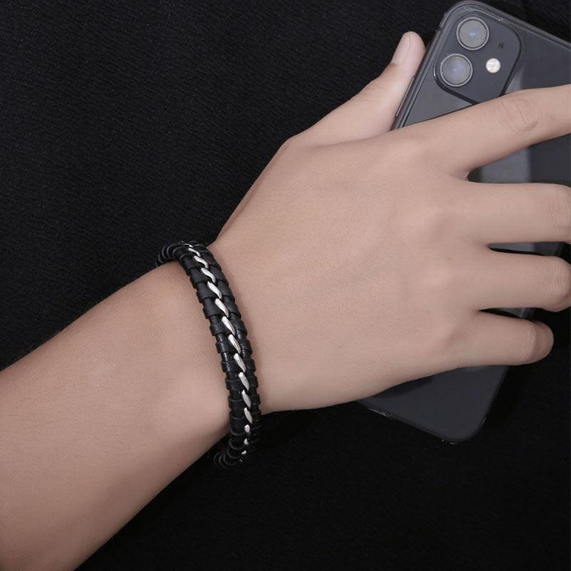 Leather bracelet, Alex - simple bracelet with steel decorations