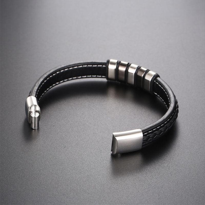 Leather bracelet, Leo - simple bracelet with steel decorations