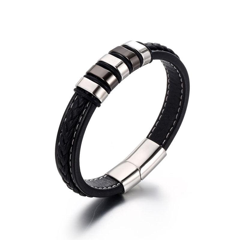 Leather bracelet, Leo - simple bracelet with steel decorations