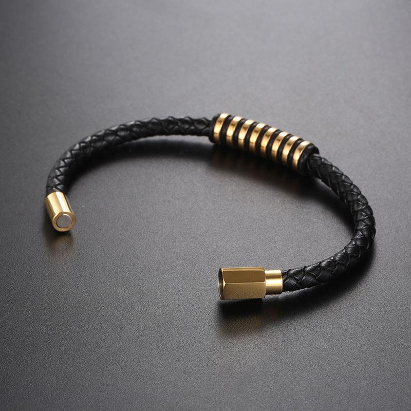 Leather bracelet, Noah - simple bracelet with steel decorations