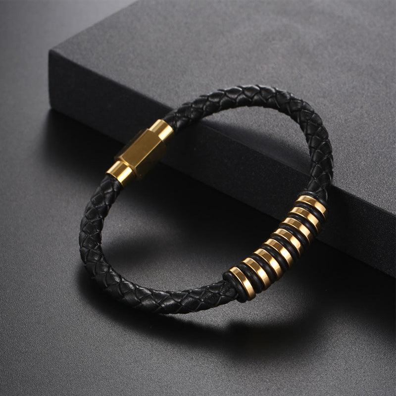 Leather bracelet, Noah - simple bracelet with steel decorations