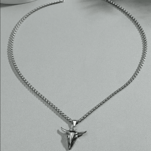 Surgical steel necklace, Cow Skull pendant with chain