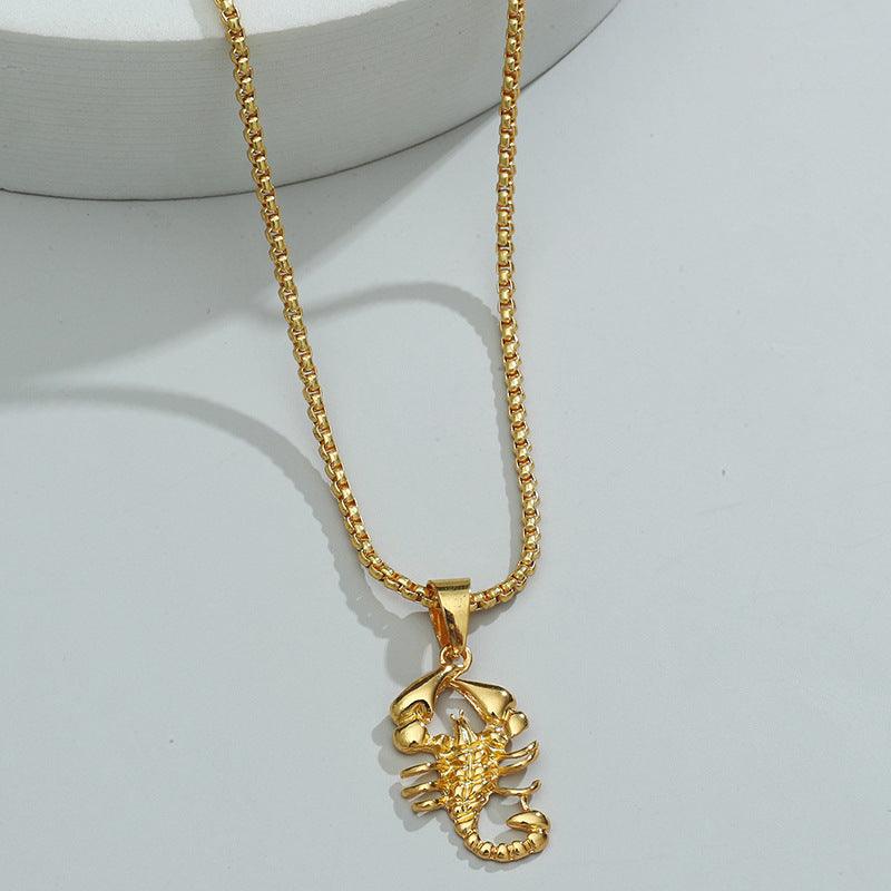 Necklace, Scorpio -long chain with scorpion pendant (gold)