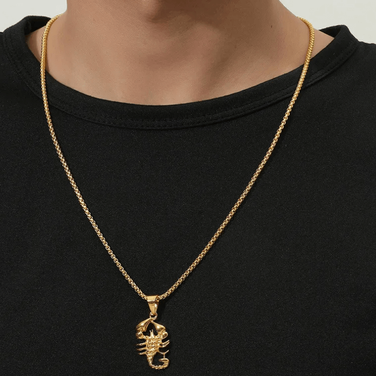 Necklace, Scorpio -long chain with scorpion pendant (gold)