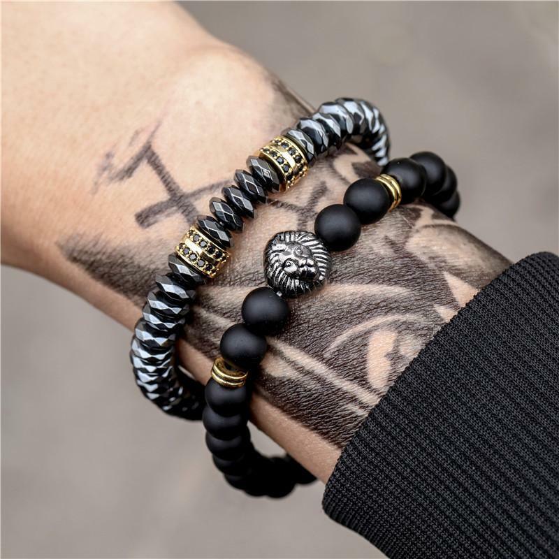 Bracelet set, Rhys - black/grey set with gold decorations