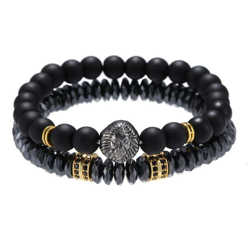 Bracelet set, Rhys - black/grey set with gold decorations