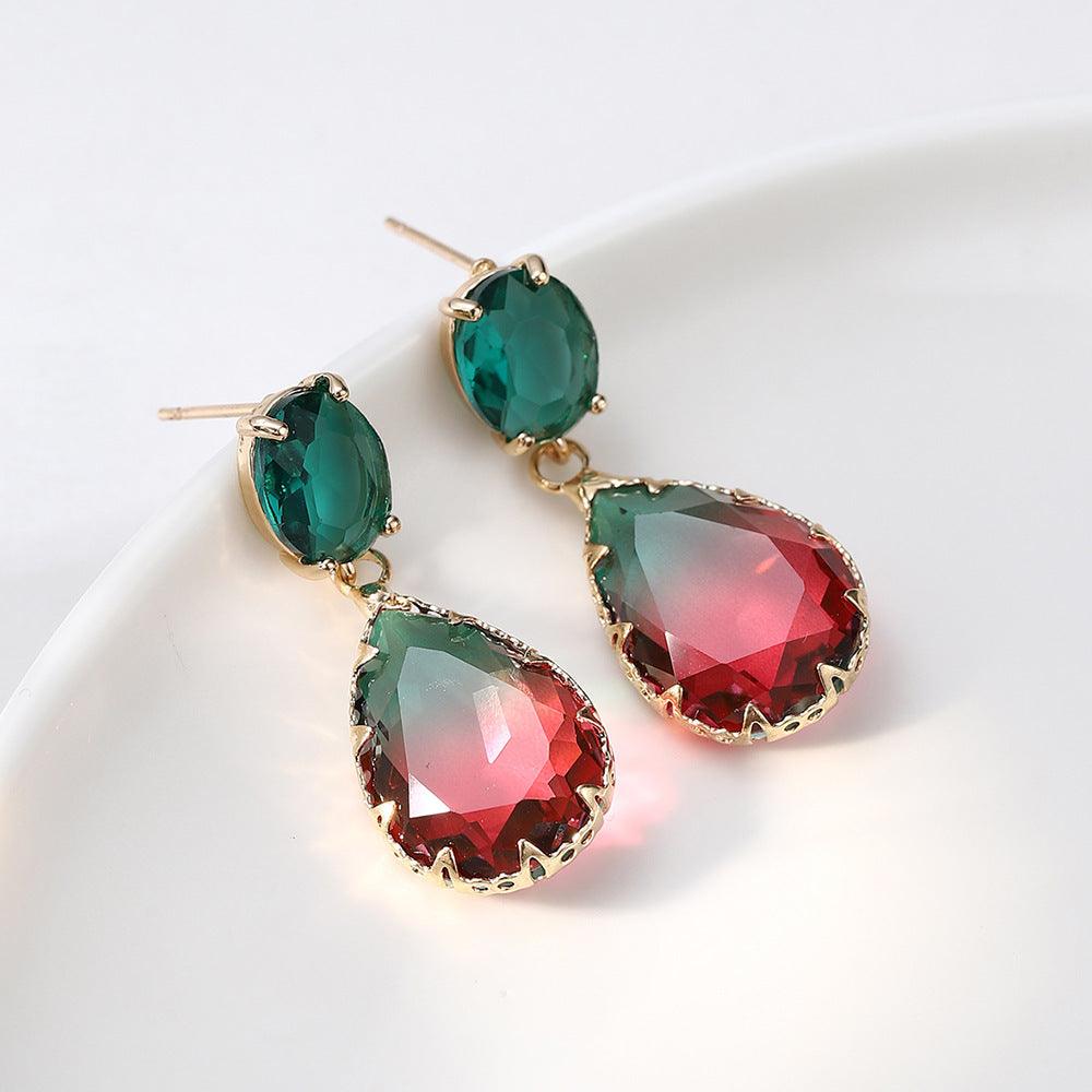 FRENCH RIVIERA|Marietta Earrings -puna-vihreät pisarakorvakorut