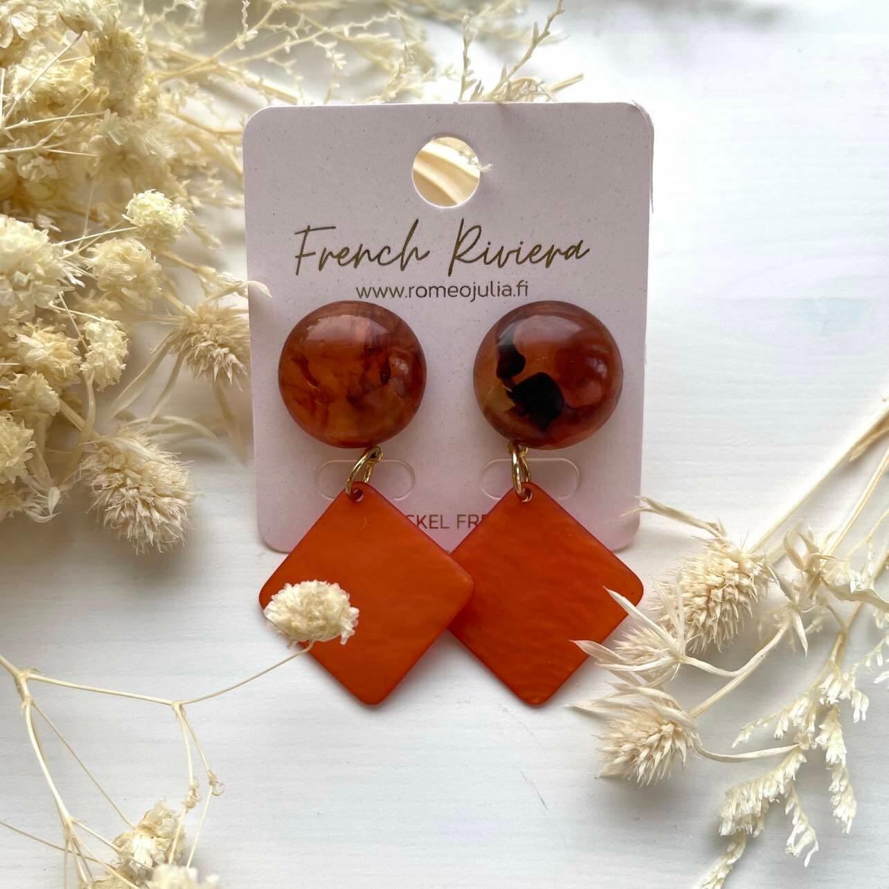 FRENCH RIVIERA|Jenine Earrings -oranssit neliökorvakorut