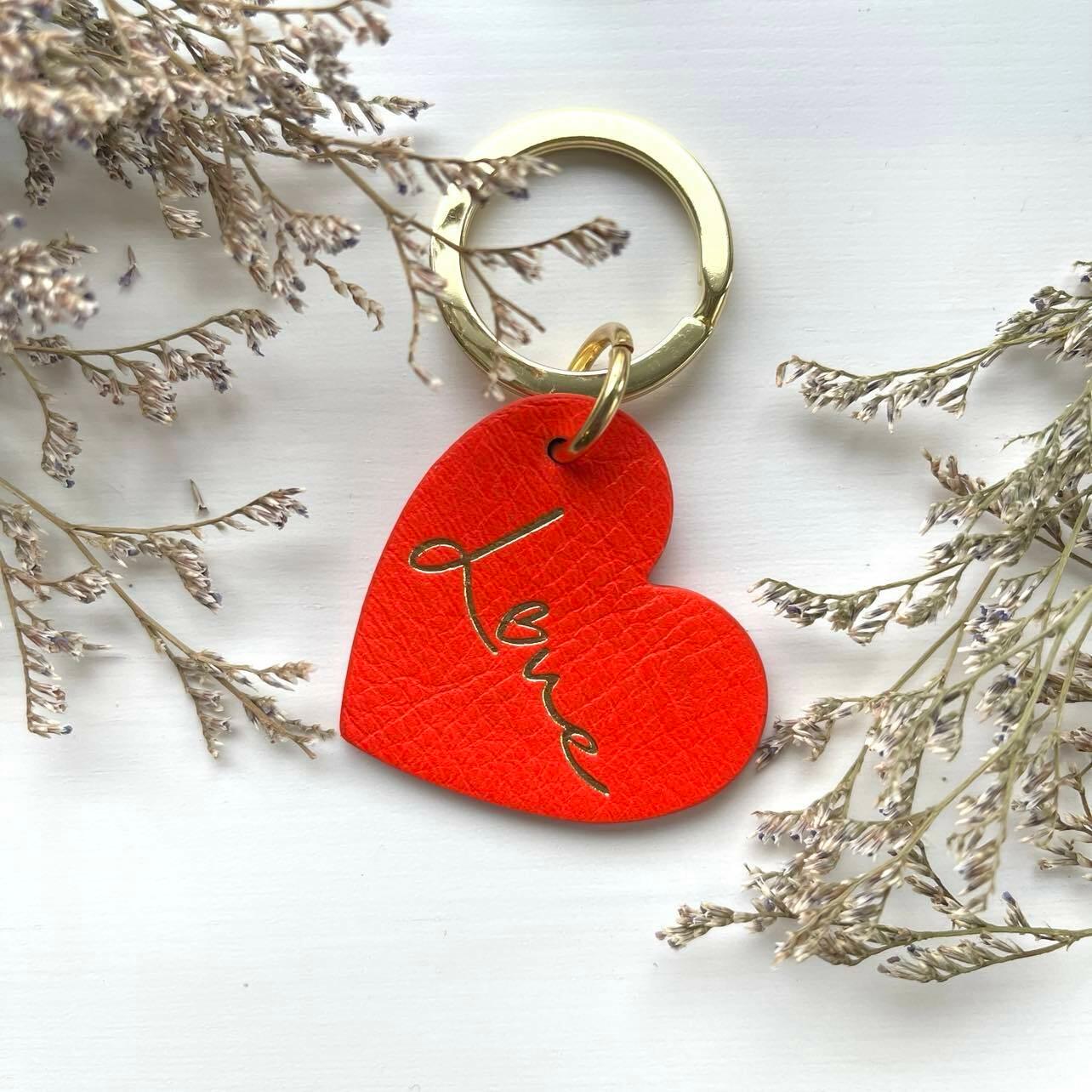 FRENCH RIVIERA, Love - orange-red leather heart keychain