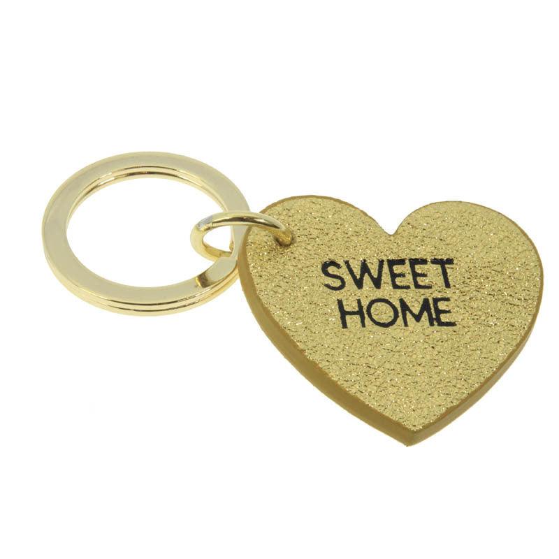 FRENCH RIVIERA, Sweet Home - gold leather heart keychain