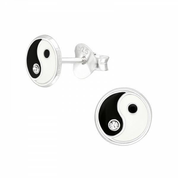 Silver earrings, Yin Yang -jing yang earrings with stone