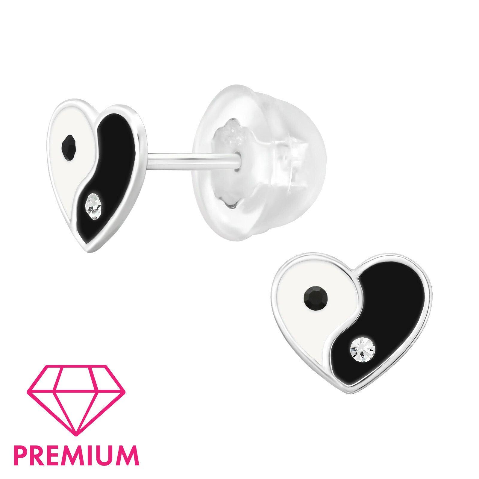 Silver premium earrings, Yin Yang heart jing jang silver earrings