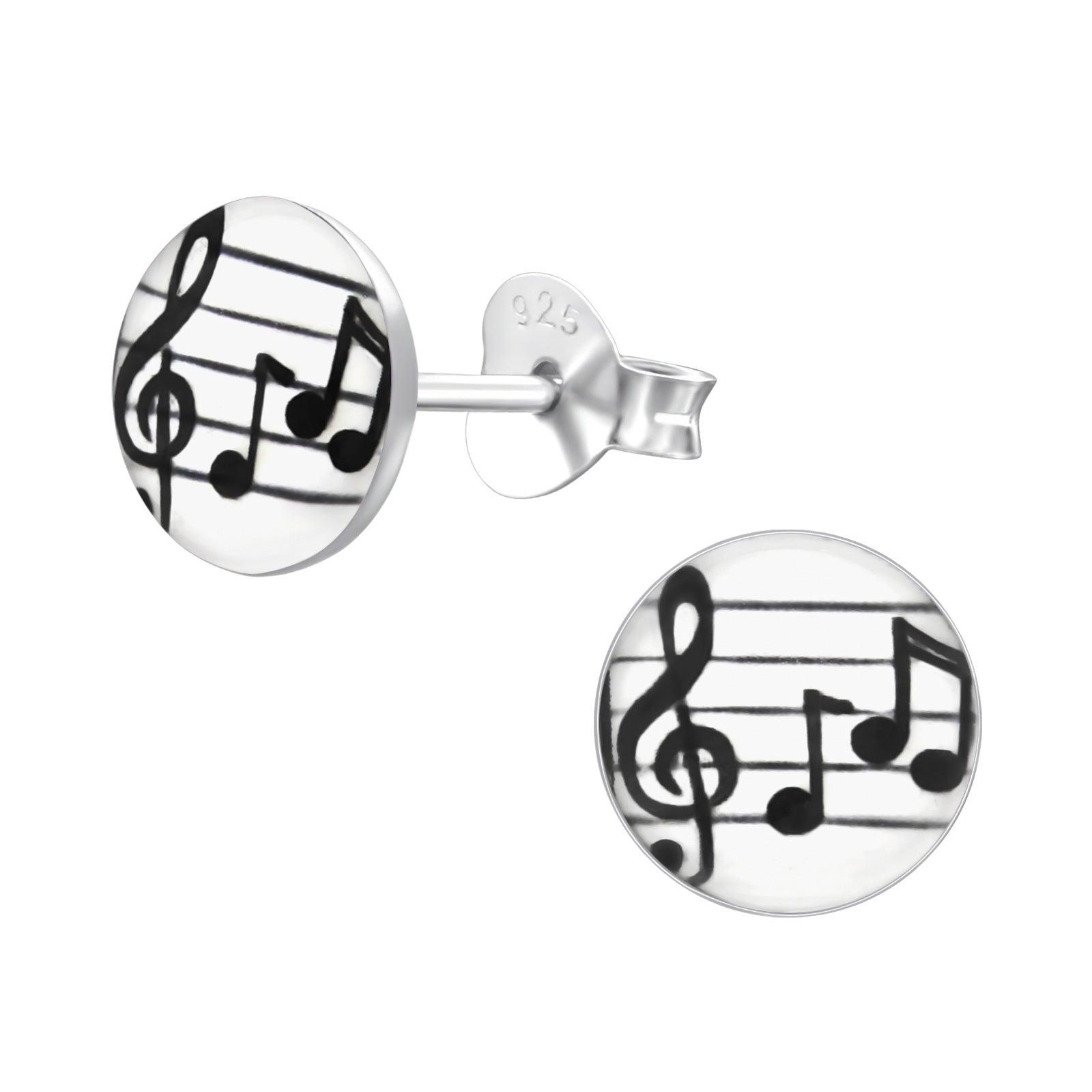 Silver stud earrings, Feel the Music note &amp; clef earrings